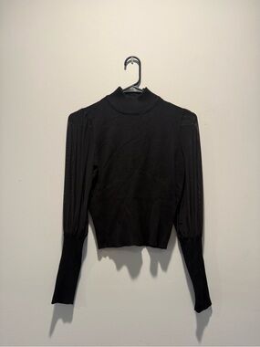 Almost Famous Black Mock Neck Long Sleeve Top with Sheer Sleeves